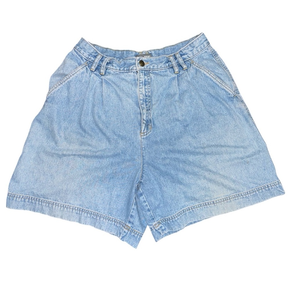 Vintage High-Waisted Distressed Denim Shorts Size Light Blue Wash Liz Wear